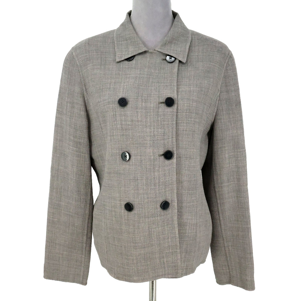 Linda Allard Ellen Tracy Jacket Womens 12 Gray Wool Double Breasted Blazer Vtg